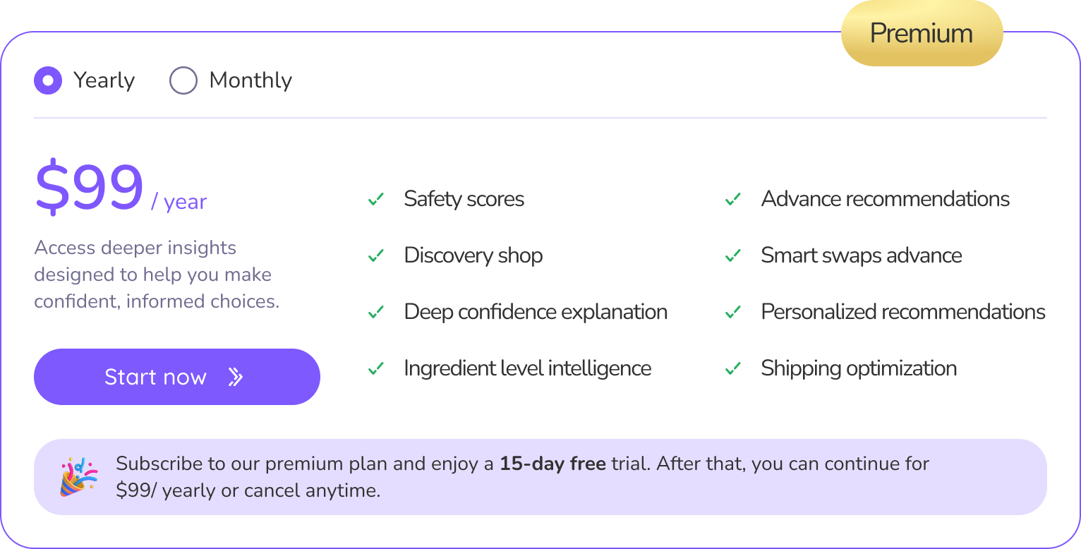 Premium plan — $99 per year